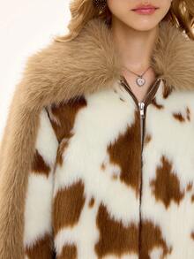 ROMWE Hippie Vintage Milchtextur süße Herz Version Kunstpelz Jacke - Verschiedenfarbig - Übersicht 3