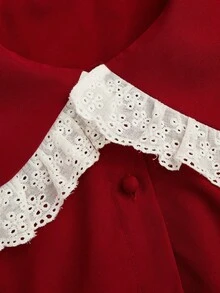 Sweetra Váy dài tay họa tiết hoa cỡ lớn cho nữ, eo thon, thường ngày - Màu Đỏ Sâu - Xem 8