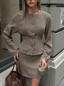 Aloruh 女士秋冬新款外套和裙子两件套