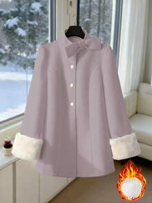 GlowEve Women's Elegant Bow Decor Overcoat, Autumn/Winter - Pink - View 1