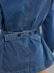 Normani Women's Fashion Front Button Waist Denim Blouse - Medium Wash - View 6