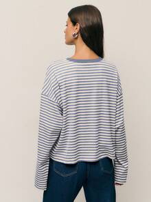 Nöista Relaxed-Fit Striped Crew-Neck Tee For Women, Offering A Versatile And Casual Option For Everyday Winter Outfits, Perfect For Effortless Layering, Polished Off-Duty Looks, Festive Christmas Styling And Easy New Year Ensembles. - Blue - View 2