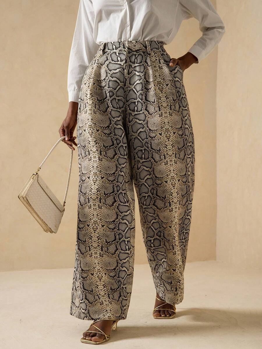 Maweii Vintage Casual Loose Printed Plus Size Pants - Apricot - View 1