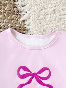 SHEIN 2pcs Baby Girl Infant Toddler Newborn 0-3 Years Old Spring/Summer Casual Daily Versatile Bow Knit Long Sleeve Top + Pants Set, Baby Spring/Summer Outfit - Purple - View 6