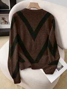 Franclia Nuevo suéter de cuello redondo con estampado geométrico de rayas para otoño/invierno 2024 - Multicolor - Ver 7
