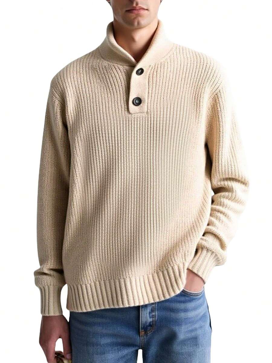 Men's Shawl Collar Sweaters Beige - Beige - View 1