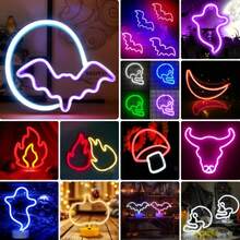 1 pieza Lámpara de pared de neón, luz decorativa LED, alimentada por USB o 3*pilas AA, adecuada para habitación, dormitorio, bar, Navidad, Halloween, fiesta de cumpleaños (pilas no incluidas) Luz de decoración de Halloween, decoración del hogar, decoración de fiesta, decoración de Halloween, decoración de habitación, decoración de jardín de Halloween como regalo, hadas - Multicolor - Ver 2