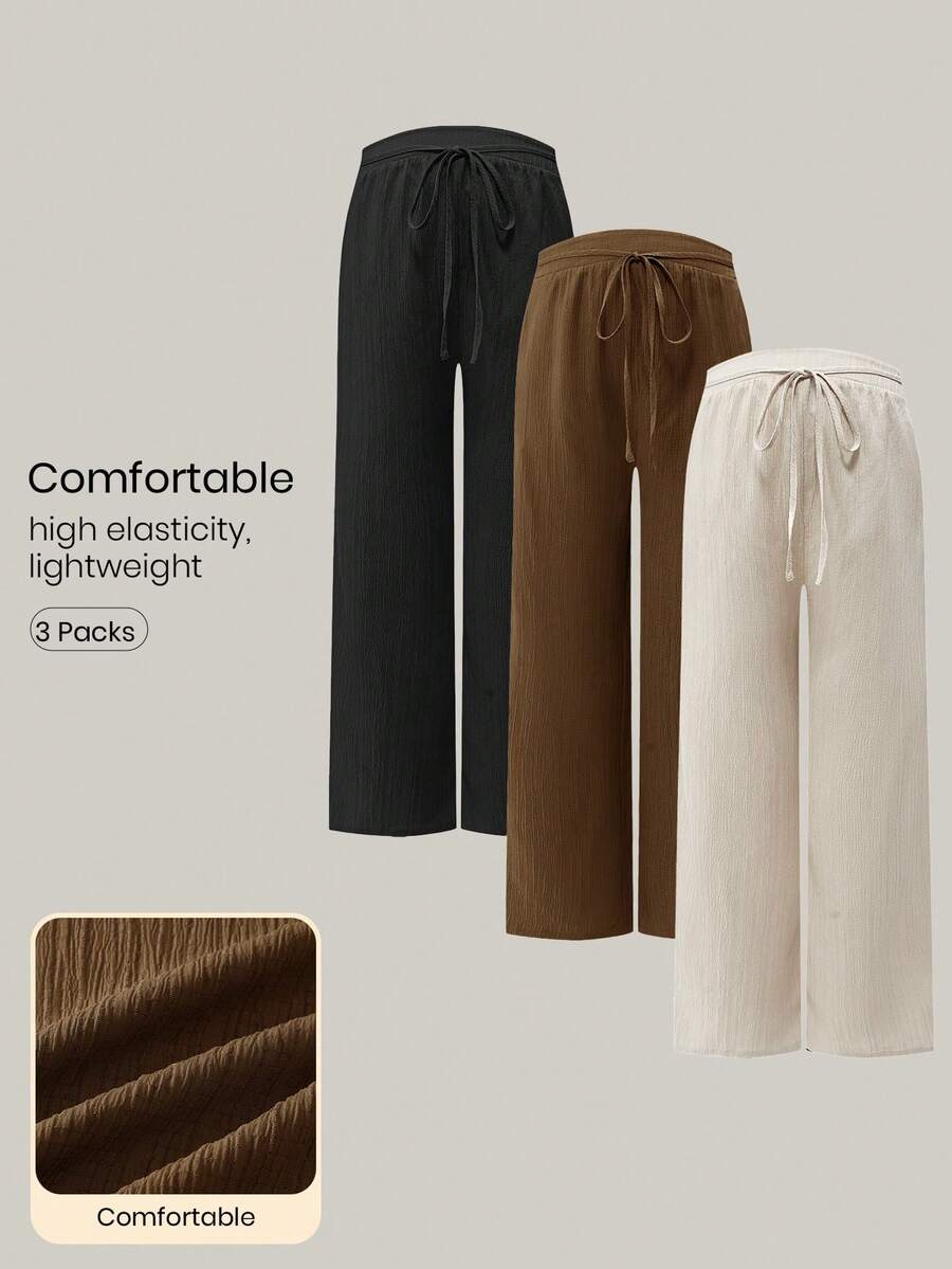 Modmama Maternity Solid Color Drawstring Waist Wide Leg Loose Casual Pants - Coffee Brown - View 1