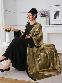Al Najma 2025 New Middle Eastern Abaya Fashion Gold Foil Long Robe Cardigan Outerwear With Inner Long Sleeve Dress Suit