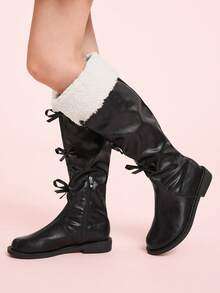 CUCCOO DOLLMOD Women's Casual Round Toe High Boots With Bow Decor And Fringes, Versatile For Autumn/Winter - Black - View 4