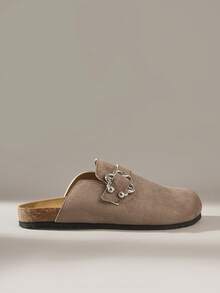 Solecia Women's Casual Slip-On Mules With Buckle Design For Christmas - Grey - View 1