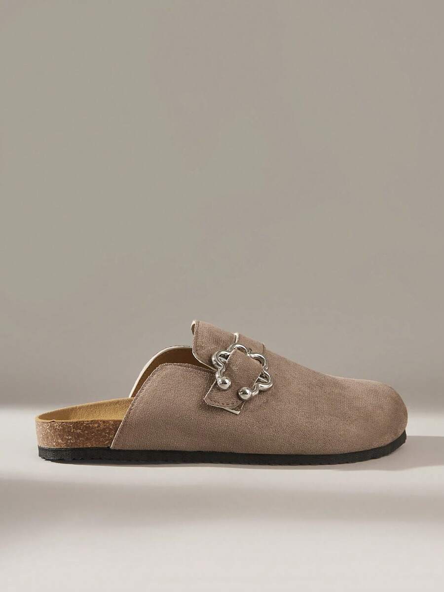 Solecia Women's Casual Slip-On Mules With Buckle Design For Christmas - Grey - View 1