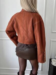 Siren Gaze Women's Autumn Fashionable Commuter Tie Collar Jacket Crop Top Jacket Brown Blouse Rust Brown Top Cropped Jacket Cropped Blouse,Winter Clothes For Women,Women's Winter Jacket ,Women's Winter Coat Winter Jacket For Women Casual Spring - Mocha Brown - View 3