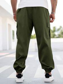 Manfinity Homme 男士加大码字母图案抽绳腰带工装口袋慢跑裤