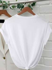 INAWLY Women's Cherry Blossom Print Round Neck Casual Short Sleeve T-Shirt,Summer,Holiday - White - View 2