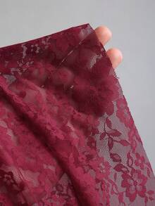 SHEIN PETITE 波西米亚风荷叶边蕾丝拼接不对称下摆半身裙，适合娇小女性，春夏款 - 酒紅色 - 查看 7