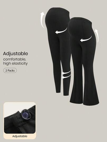 Modmama 2pcs Maternity Solid Flared Pants With Adjustable Waist & Wide Waistband Leggings Set