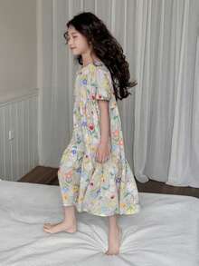 Dazy Kids Set Piyama Kasual Lengan Pendek Motif Bunga untuk Anak Perempuan Remaja, Liburan Musim Panas - MultiWarna - View 3