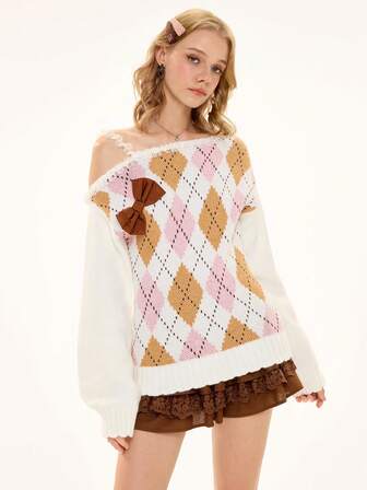 ROMWE Avant Top a maglia aderente da donna con scollo a cuore, patchwork in pizzo e spalla asimmetrica, stile vintage