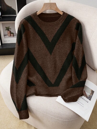 Franclia 2024 Autumn/Winter New Arrival Geometric Striped Pullover Sweater