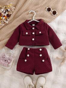 SHEIN Toddler Girls' Elegant Fashion Street Style Pants Set, Spring/Autumn - Burgundy - View 3