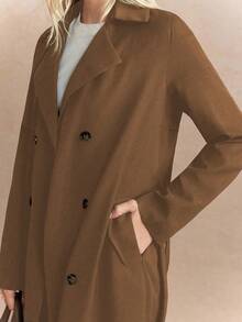 Écloséra French Retro Navy Blue Striped Fitted Lapel Original Fabric Belt Waist Closure Slant Pockets Women's Autumn/Winter Long Sleeve Trench Coat With Contrasting Butterfly Print Lining - Camel - View 7