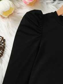 SHEIN Emery Rose Kids Young Girl Chic Casual Elegant Commuting Gigot Sleeve Fitted Long Sleeve T-Shirt, Autumn Tee Fall ,Mom And Daughter & Sisters  Matching - Black - View 9