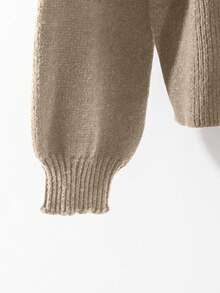 GlowEve 女士纯色长袖不对称下摆针织开衫和阔腿针织裤休闲两件套，秋冬款 - 卡其色 - 查看 3