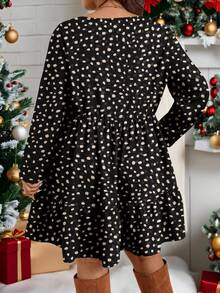 EMERY ROSE Vestido casual holgado con estampado total, cuello en V y mangas farol para mujer de talla grande - Negro - Ver 2