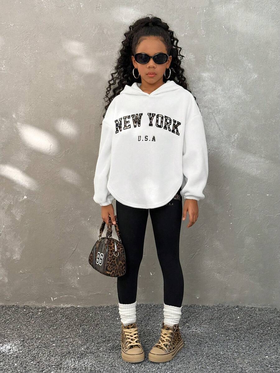 Coolane Kids Bộ đồ thể thao và thường ngày có mũ trùm đầu kèm quần legging cho bé gái tuổi mới lớn, trang phục phù hợp cho mẹ và bé (2 bộ bán riêng) - trắng - Xem 1