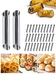 牛角面包锥模具 - 可重复使用的不锈钢管，适用于自制空心糕点，专业DIY烘焙工具 - 銀色 - 查看 2