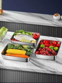 3件套不锈钢长方形食品储物盒带盖 - 可用于备餐、沙拉、甜点、腌制食品 - 多功能厨房收纳盒 - 彩色 - 查看 9