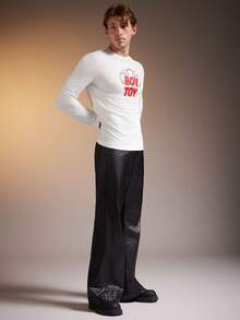 FeverCity Áo thun cổ tròn tay dài dáng rộng Fever City, mùa xuân/thu dành cho nam - trắng - Xem 6