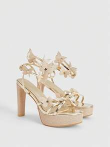 CUCCOO LuxiPop Modne sandały damskie na wysokim obcasie z okrągłym noskiem i grubym paskiem