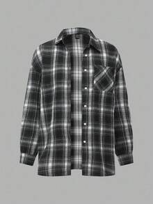 Modmama Conjunto de maternidad de 3 piezas: Camisa de manga larga a cuadros en negro y blanco, Top de camiseta blanca corta, Pantalones cortos de ciclismo, para salidas casuales en otoño - Blanco y Negro - Ver 5