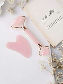 1PC Pink Green Facial Massage Tool Double Sided Roller Heart Shape Gua Sha Board Face Lift V Line Contour Device Portable Beauty Skin Care Women Gift - Multicolor - View 6