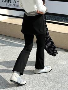 DAZY Tween Girl 字母印花连衣裙和裤子套装，秋装 - 黑色 - 查看 3