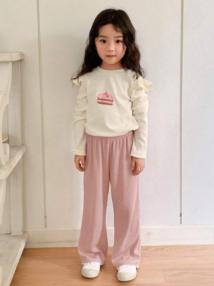 2pcs/Set Young Girls Round Neck Printed Fall Outfit