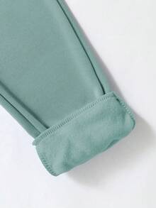 SHEIN Sparklyn 2件套少女休闲圆领卫衣和裤子套装 - 綠色 - 查看 6