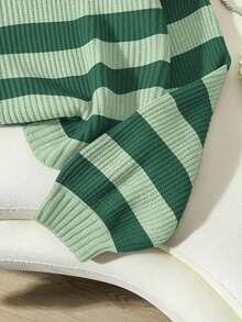 Chiquease Striped Pattern Drop Shoulder Sweater,Long Sleeve Tops Knit Pullover Fall Winter Outfit