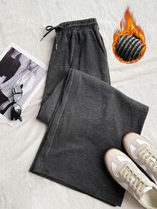 Modelyn 女士松紧腰抽绳休闲直筒宽松裤 - 深灰色 - 查看 2