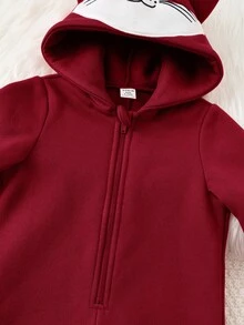 SHEIN 男婴狐狸图案连帽保暖连体衣，可爱舒适休闲百搭，适合室内、室外、日常穿着、运动、玩耍、派对、拍照、节日、万圣节、街头穿搭、秋冬季等场合。 - 酒紅色 - 查看 8