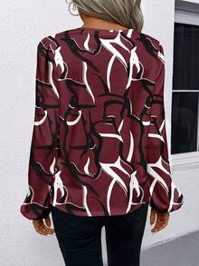 EMERY ROSE Women's Casual All-Over Print Notch Collar Shirt, Suitable For Spring And Autumn New Year Party - Burgundy - View 2