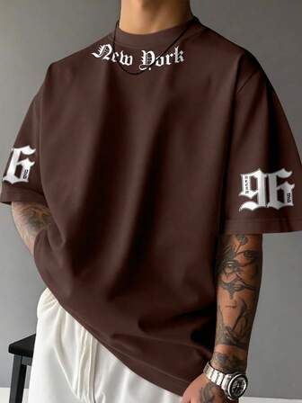 Manfinity EMRG Camiseta de manga corta casual con estampado de letras para hombre, verano