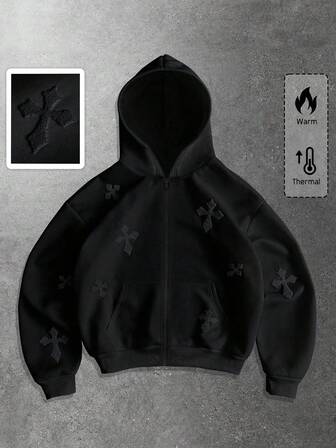 Goth sweat-shirt à capuche casual pour hommes avec broderie croisée, automne/hiver