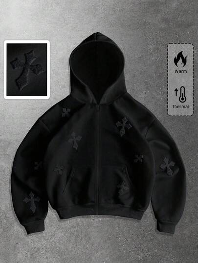 Street Life Men's Cross Embroidered Hoodie Sweatshirt, Autumn/Winter