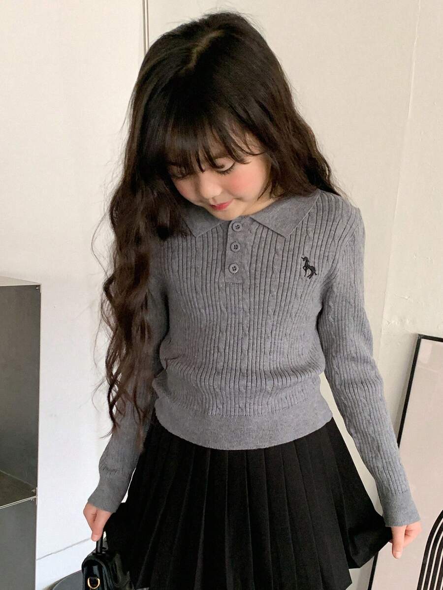 Dazy Kids Tween Girl Embroidered Collar Sweater, Fall Clothing