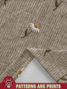 EMERY ROSE Casual Minimalist Printed Pattern Crew Neck Loose Fit Plus Size Women Sweatshirt, Vintage Style, 3D Embroidered Print, Suitable For Early Autumn Pullover For WomenIn ,Spring