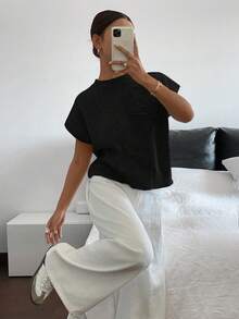 Siren Gaze Women's Casual Solid Color Short Sleeve Knit Top,Knitted Sweater Black Summer - Black - View 3