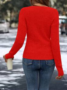 EMERY ROSE Women Casual Solid Wrap Sweater For Autumn & Winter, Christmas - Burnt Orange - View 2